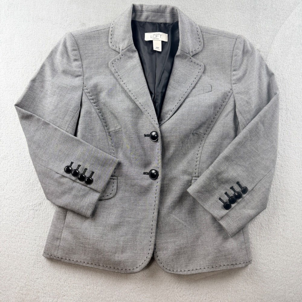 Ann Taylor Loft Women's 00P Petites Gray Pick Stitch Blazer Casual Business